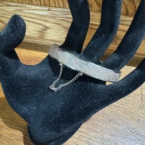 Vintage Textured Hinged Bracelet with Safety Chain